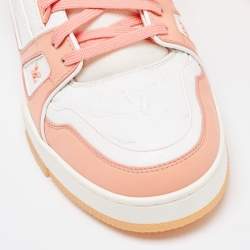 Louis Vuitton Orange/White Leather and Fabric Trainer Sneakers Size 41
