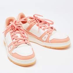 Louis Vuitton Orange/White Leather and Fabric Trainer Sneakers Size 41