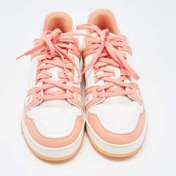 Louis Vuitton Orange/White Leather and Fabric Trainer Sneakers Size 41