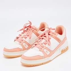 Louis Vuitton Orange/White Leather and Fabric Trainer Sneakers Size 41