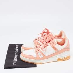 Louis Vuitton Orange/White Leather and Fabric Trainer Sneakers Size 41