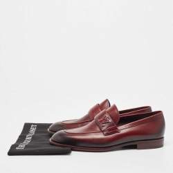 Louise Vuitton Burgundy/Black Leather Slip On Loafers Size 41