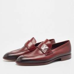 Louise Vuitton Burgundy/Black Leather Slip On Loafers Size 41