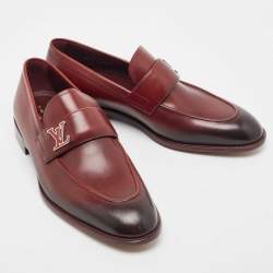 Louise Vuitton Burgundy/Black Leather Slip On Loafers Size 41