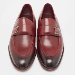Louise Vuitton Burgundy/Black Leather Slip On Loafers Size 41