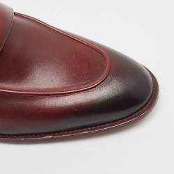 Louise Vuitton Burgundy/Black Leather Slip On Loafers Size 41