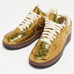 مملوكة مسبقًا Louis Vuitton x Nike Metallic Gold Monogram Leather Air Force 1 Sneakers Size 41