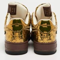 مملوكة مسبقًا Louis Vuitton x Nike Metallic Gold Monogram Leather Air Force 1 Sneakers Size 41