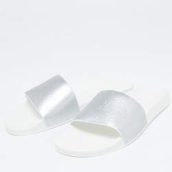 Louis Vuitton Silver Monogram Leather Mules Size 44