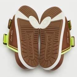 Louis Vuitton Brown/Neon Green Suede and Leather LV Trainer Mules Size 42