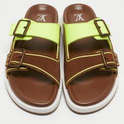 Louis Vuitton Brown/Neon Green Suede and Leather LV Trainer Mules Size 42