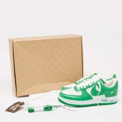 مملوكة مسبقًا حذاء رياضي لوي فيتون x نايك أيرفورس 1 جلد وكانفاس مونوغرامي أبيض/أخضر مقاس 42