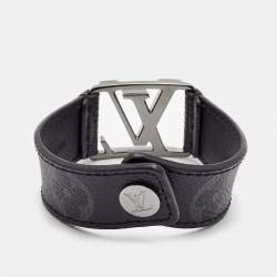  Louis Vuitton Monogram Eclipse Hockenheim Leather Gunmetal Tone Bracelet 21