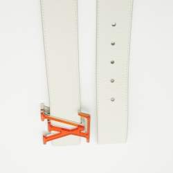 Pre Owned Louis Vuitton White Leather LV Prism Initiales Belt 95 CM