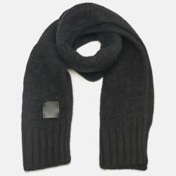 Pre Owned Louis Vuitton Black Damier Cashmere Knit Scarf