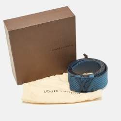 Pre Owned Louis Vuitton Blue Mini Damier Suede LV Initiales Belt 90CM