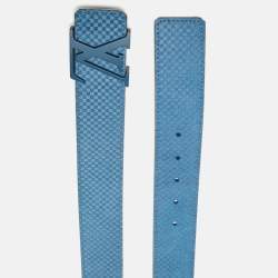 Pre Owned Louis Vuitton Blue Mini Damier Suede LV Initiales Belt 90CM