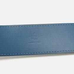 Pre Owned Louis Vuitton Blue Mini Damier Suede LV Initiales Belt 90CM