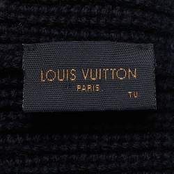 Pre Owned Louis vuitton Navy Blue Logo Applique Wool Rib Knit Beanie