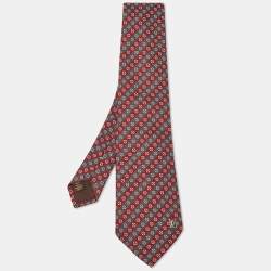 Louis Vuitton Red/Grey Diagonal Striped Silk Tie