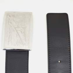 Pre Owned Louis Vuitton Black Leather Travelling Requisites Belt 95CM