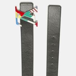 Louis Vuitton Black Leather LV Initiales Flags Belt 100CM