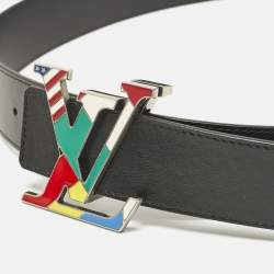 Louis Vuitton Black Leather LV Initiales Flags Belt 100CM