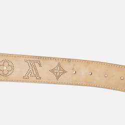 Pre Owned Louis Vuitton Beige Monogram Mahina Vachetta Leather Buckle Belt 105 CM