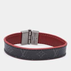 Louis Vuitton Canvas Leather Gunmetal Tone Reversible Wrap Bracelet