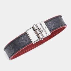 Louis Vuitton Canvas Leather Gunmetal Tone Reversible Wrap Bracelet