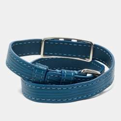 Louis Vuitton Cyan Epi Leather Silver Tone Bracelet 19