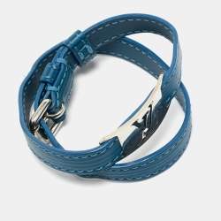 Louis Vuitton Cyan Epi Leather Silver Tone Bracelet 19