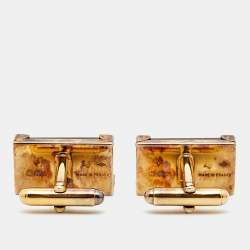 Louis Vuitton Signature Mother of Pearl Gold Tone Sterling Silver Cufflinks