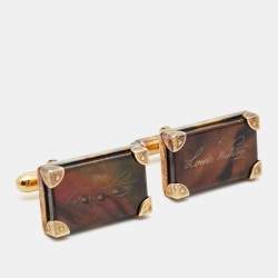 Louis Vuitton Signature Mother of Pearl Gold Tone Sterling Silver Cufflinks