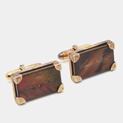 Louis Vuitton Signature Mother of Pearl Gold Tone Sterling Silver Cufflinks