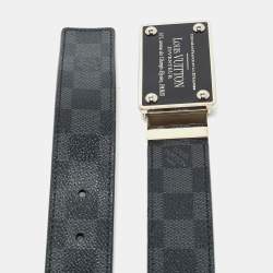 مملوكة مسبقًا حزام لوي فيتون إنفينتور كانفاس دامييه غرافايت أسود بوجهين 90 سم