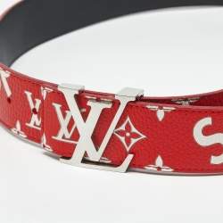 Pre Owned Louis Vuitton x Supreme Red Monogram Leather LV Initiales Belt 90 CM