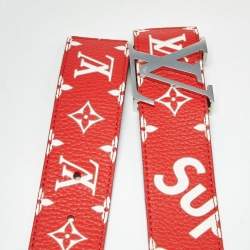 Pre Owned Louis Vuitton x Supreme Red Monogram Leather LV Initiales Belt 90 CM