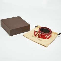 Pre Owned Louis Vuitton x Supreme Red Monogram Leather LV Initiales Belt 90 CM