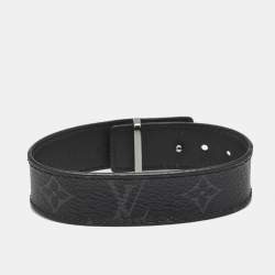 Pre Owned Louis Vuitton Eclipse Monogram Coated Canvas Silver Tone Slim Bracelet 19
