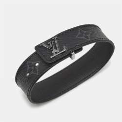 Pre Owned Louis Vuitton Eclipse Monogram Coated Canvas Silver Tone Slim Bracelet 19