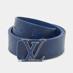 Pre Owned Louis Vuitton Blue Monogram Canvas LV Initiales Reversible Belt 100 CM