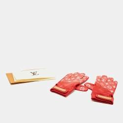 Pre Owned Louis Vuitton x Supreme Rouge Monogram Canvas and Leather Baseball Gloves Size 8