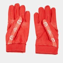 Pre Owned Louis Vuitton x Supreme Rouge Monogram Canvas and Leather Baseball Gloves Size 8
