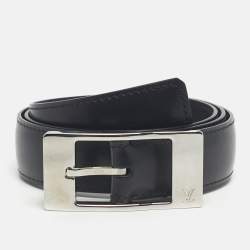 Pre Owned Louis Vuitton Black Leather Buckle Belt 85CM