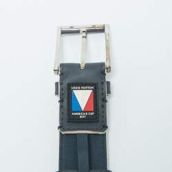Pre Owned Louis Vuitton Navy Blue Leather America's Cup Belt 95 CM