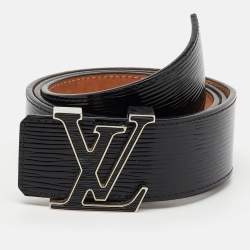 Pre Owned Louis Vuitton Black Electric Epi Leather LV Initiales Waist Belt 85CM