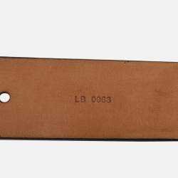 Pre Owned Louis Vuitton Black Leather Logo Cut Out Buckle Belt 110 CM