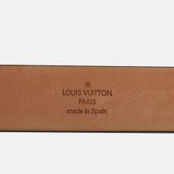 Pre Owned Louis Vuitton Black Leather Logo Cut Out Buckle Belt 110 CM