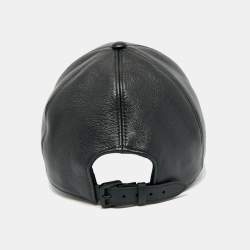 Pre Owned Louis Vuitton Black LV Pin Leather Cap 58 cm